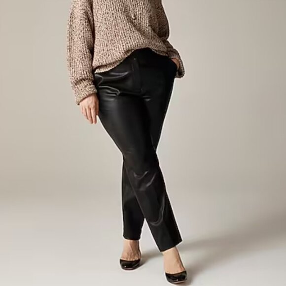 NWOT J. Crew Kate Black Vegan Leather Straight Leg Pants Size 10 - Picture 1 of 4